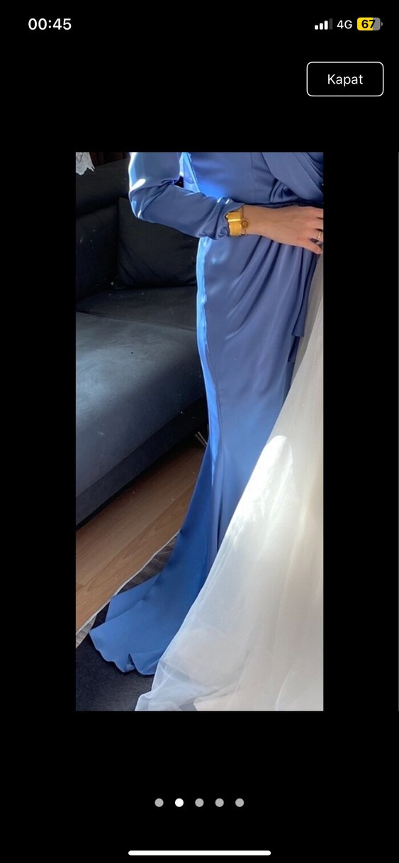 38 beden Mavi Uzun Abiye Elbise - Görsel 2