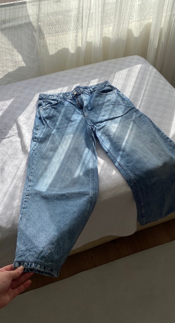 Gri Mavi Bol Kesim Kadın Denim Pantolon - Görsel 2