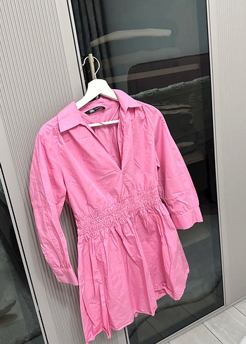 Pembe Mini V Yaka Uzun Kollu Elbise - Görsel 2