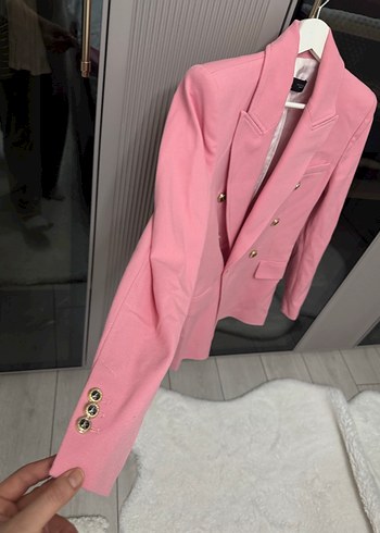 Düğmeli Pembe Midi Blazer Ceket - Görsel 2
