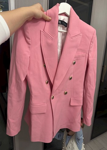 Düğmeli Pembe Midi Blazer Ceket - Görsel 3