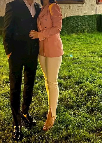 Düğmeli Pembe Midi Blazer Ceket - Görsel 4