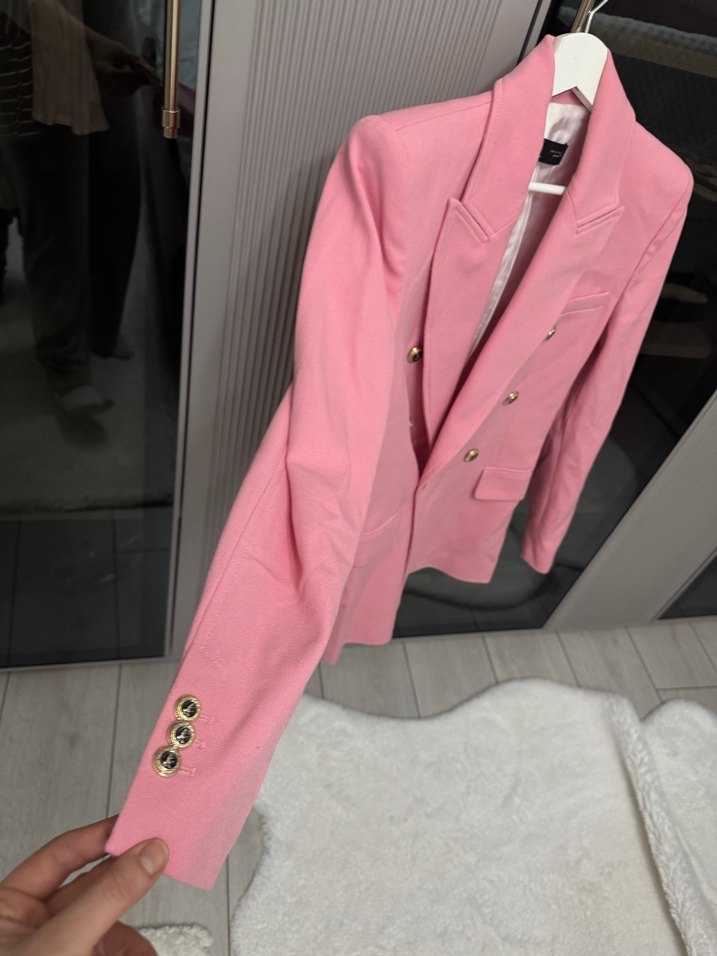 Düğmeli Pembe Midi Blazer Ceket - Görsel 2