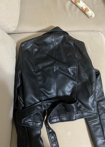 s Beden siyah Renk Kadın Siyah Deri Biker Ceket