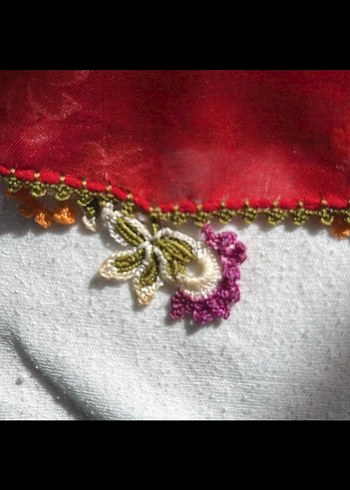 Çiçek Desenli Dantelli Renkli Kadın eşarp - Görsel 3