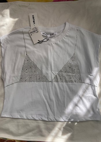 Kadın Beyaz V Yaka Payetli Crop Top - Görsel 2