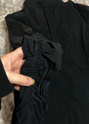 Drapeli Siyah Uzun Hamile Kabanı - Görsel 2