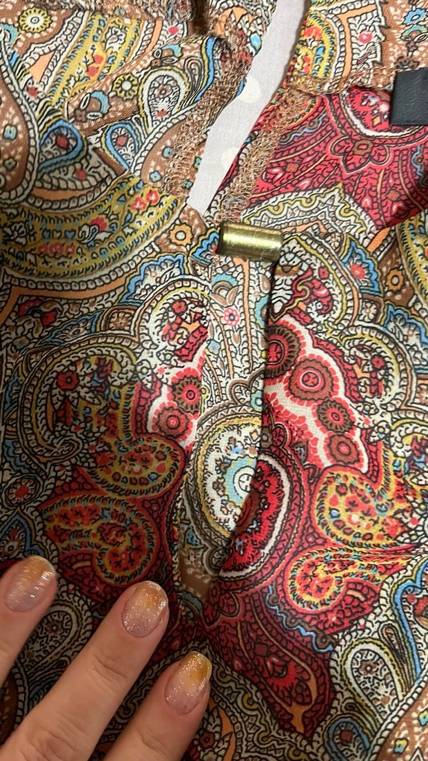 Düğmeli Bohem Desenli Mini Kadın Bluz - Görsel 2