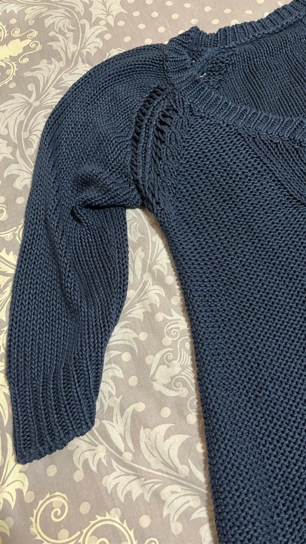 Lacivert V Yaka Örgü Kadın Kazak - Görsel 2