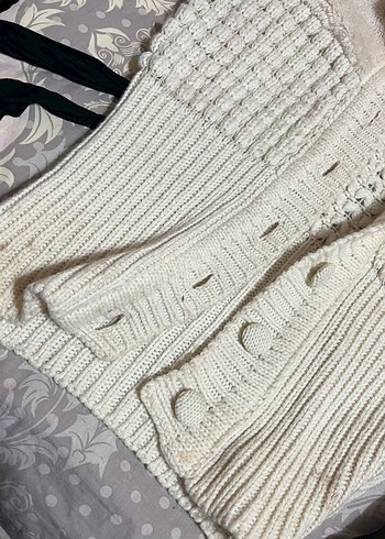 Kısa Beyaz Kadın Boğazlı Triko Kazak - Görsel 3