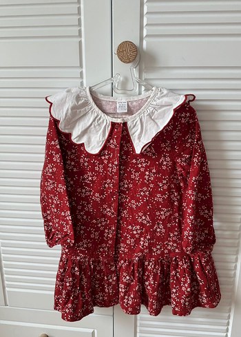Bordo Çiçekli Pamuklu Kız Bebek Elbisesi
