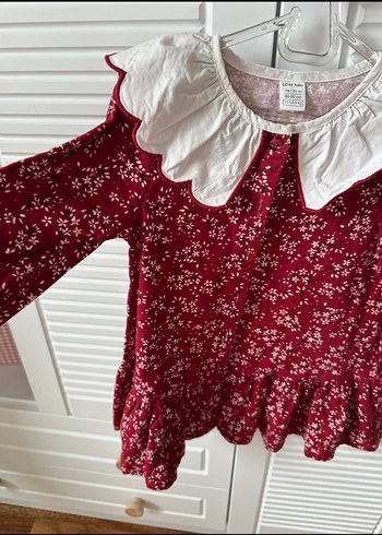 LC Waikiki Bordo Çiçekli Pamuklu Kız Bebek Elbisesi
