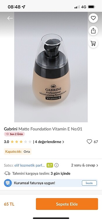 Beden Gabrini E vitaminli Fondöten