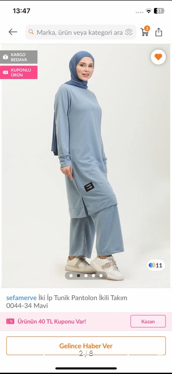 Uzun Kollu İki İp Tunik Pantolon - Görsel 2