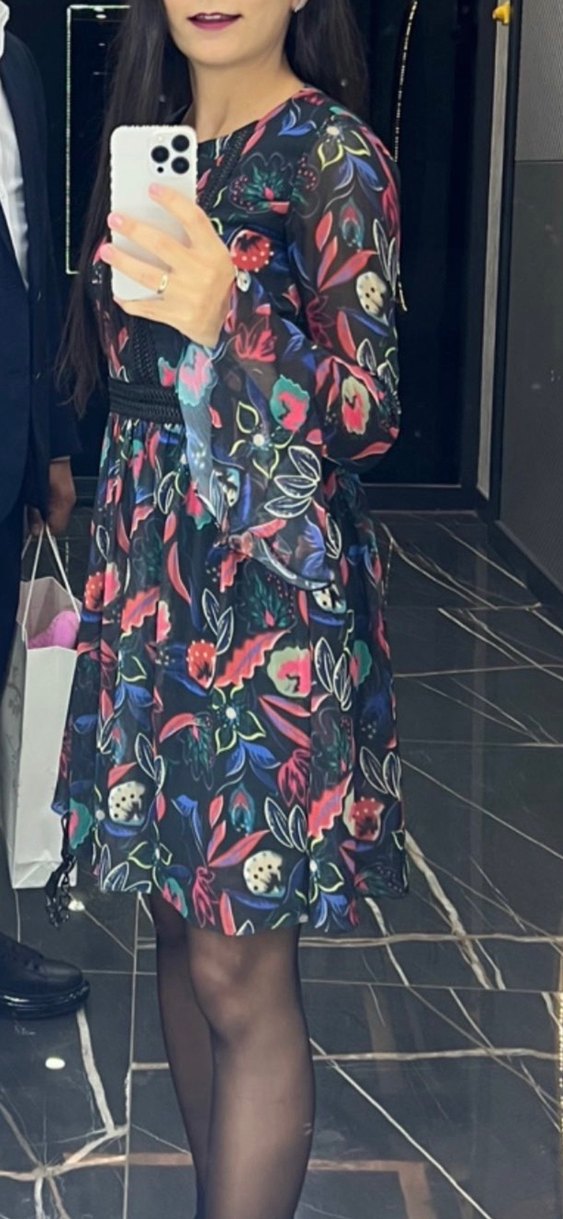 Bohem Çok Renkli Uzun Kollu Elbise - Görsel 4