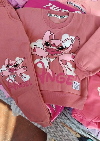 Gül kurusu, sitiş Baskılı Kız Çocuk Eşofman Takımı - Görsel 4