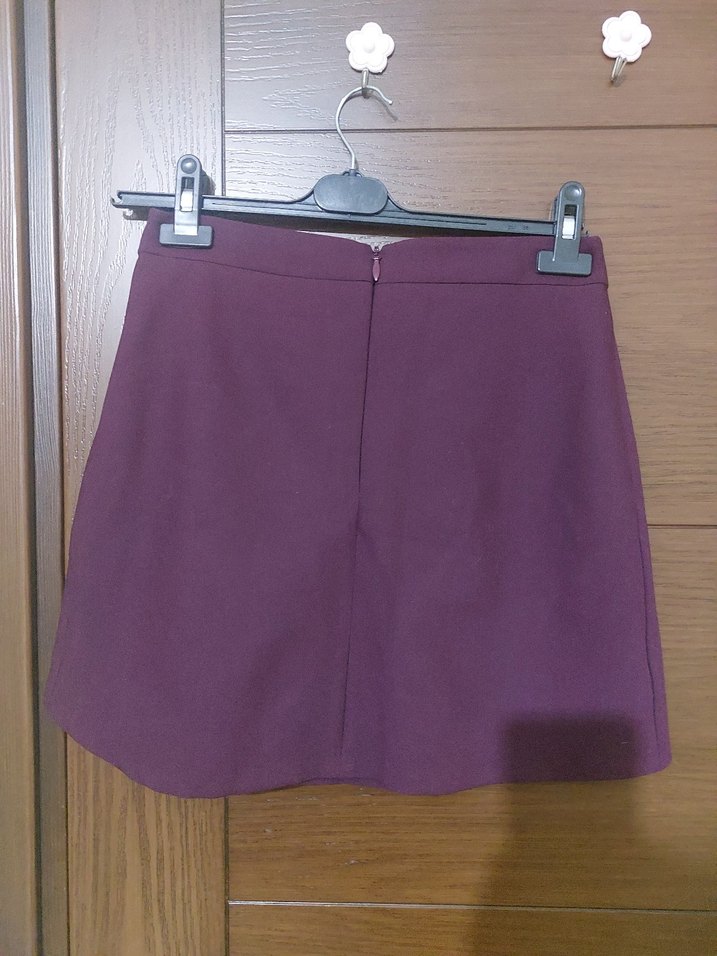 Düğmeli Bordo Midi Mini Etek - Görsel 2