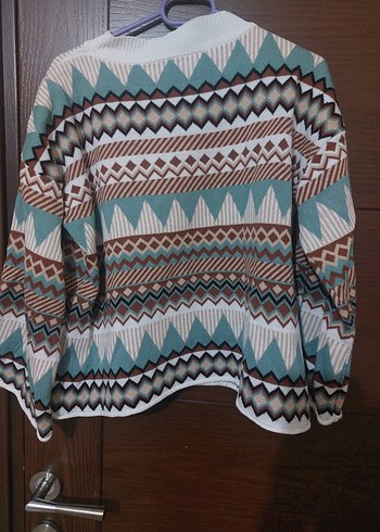 Bohem Desenli Rahat Örgü Kadın Kazak - Görsel 2