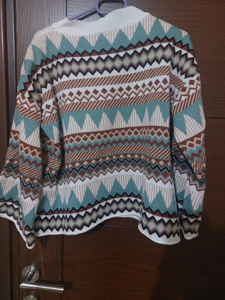 Bohem Desenli Rahat Örgü Kadın Kazak - Görsel 2