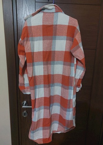 Düğmeli Ekose Uzun Kollu Midi Gömlek - Görsel 2