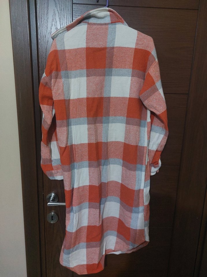 Düğmeli Ekose Uzun Kollu Midi Gömlek - Görsel 2