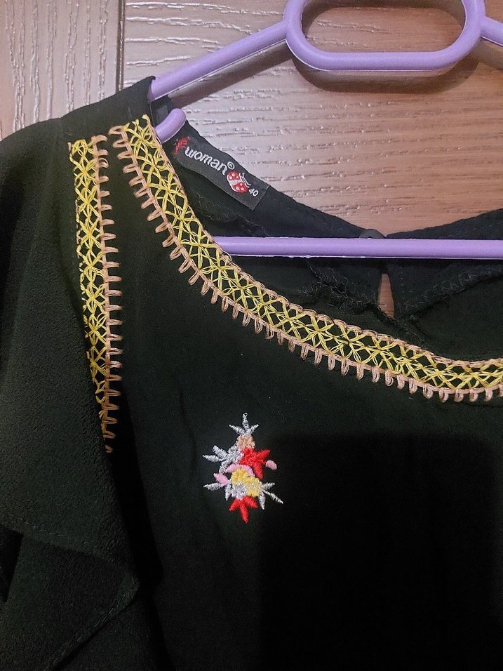 Püsküllü Nakışlı Siyah Uzun Bohem Elbise - Görsel 2