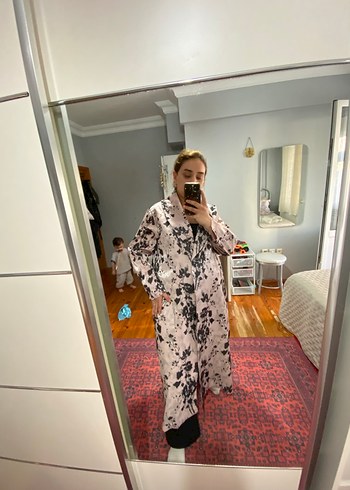 Aker Pembe Gri Batik Desenli Uzun Kadın Tunik