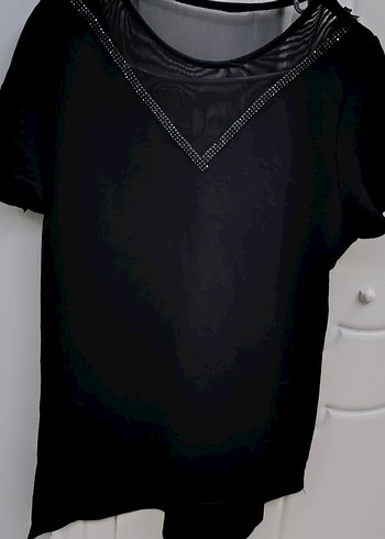 Siyah  Kadın Tişört Payetli Baskılı - Görsel 2