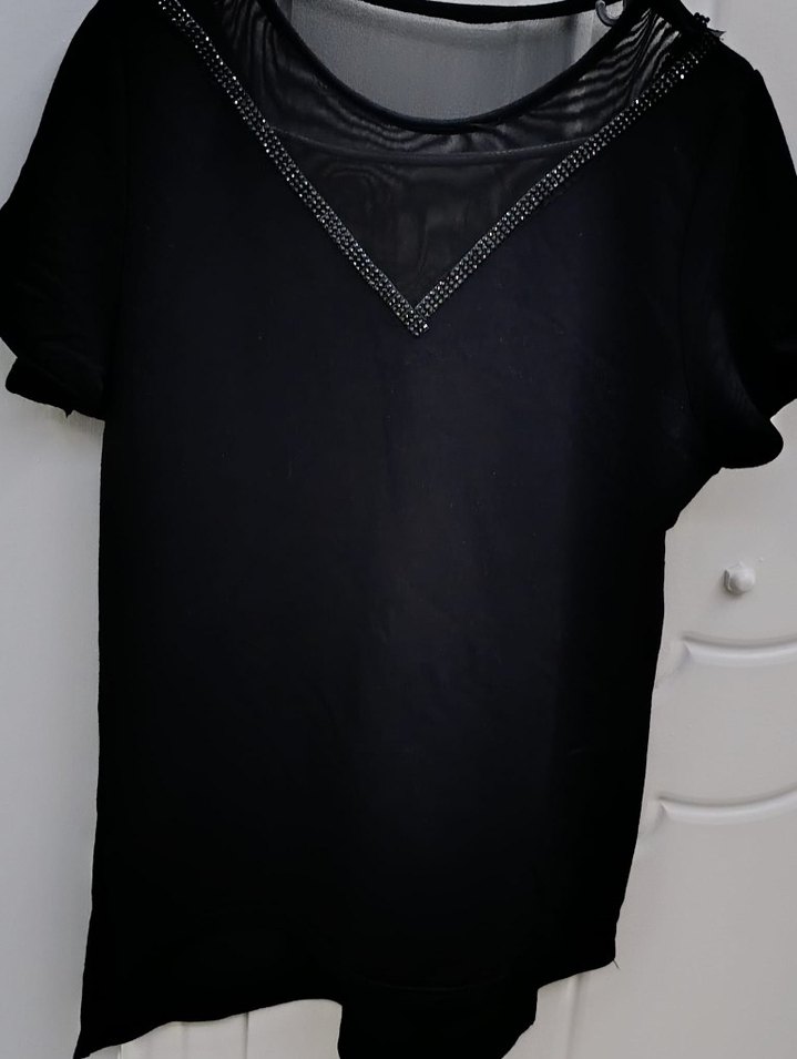 Siyah  Kadın Tişört Payetli Baskılı - Görsel 2