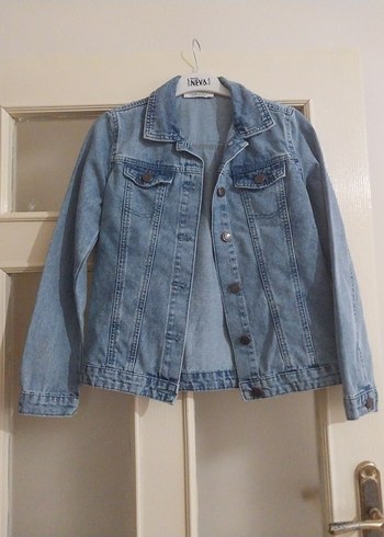 Pastel Mavi Düğmeli Kadın Denim Ceket