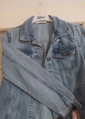 12-13 Yaş Beden mavi Renk Pastel Mavi Düğmeli Kadın Denim Ceket