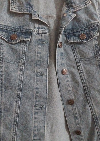 12-13 Yaş Beden Pastel Mavi Düğmeli Kadın Denim Ceket