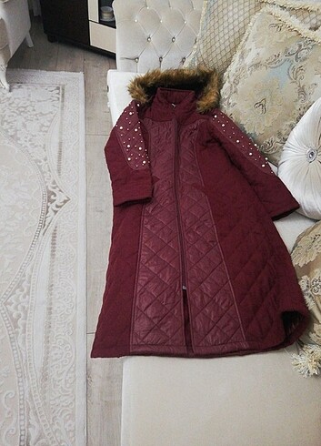 Kaşe kapitone kumaş çantalı kaban - Görsel 8