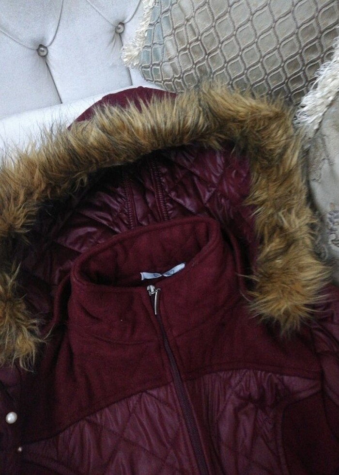 Kaşe kapitone kumaş çantalı kaban - Görsel 5