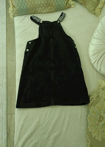 Kız Çocuk Siyah Denim Askılı Elbise - Görsel 5