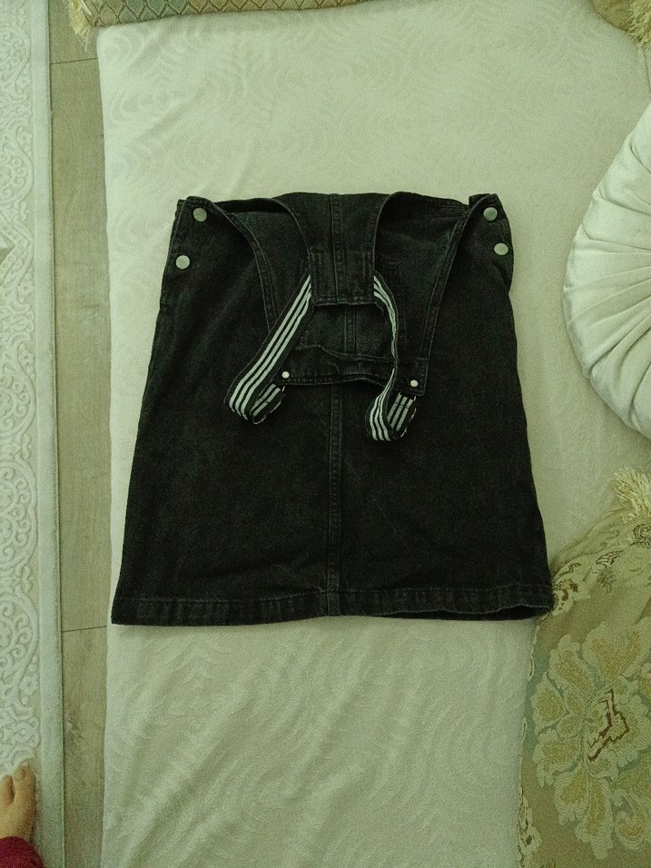 Kız Çocuk Siyah Denim Askılı Elbise - Görsel 3