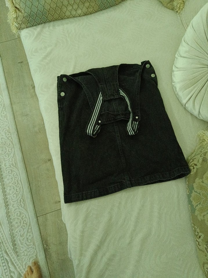 Kız Çocuk Siyah Denim Askılı Elbise - Görsel 4