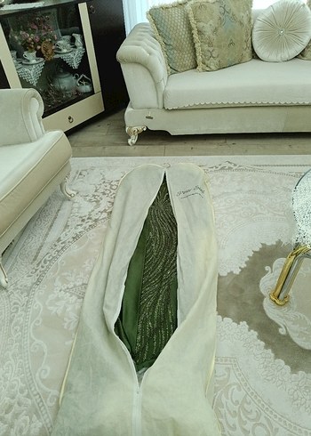 Payet İşlemeli Uzun haki Abiye  kendi renginde iki şal hediyedir - Görsel 6