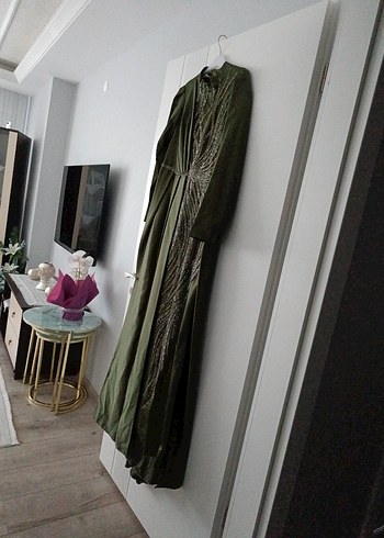 Payet İşlemeli Uzun haki Abiye  kendi renginde iki şal hediyedir - Görsel 7