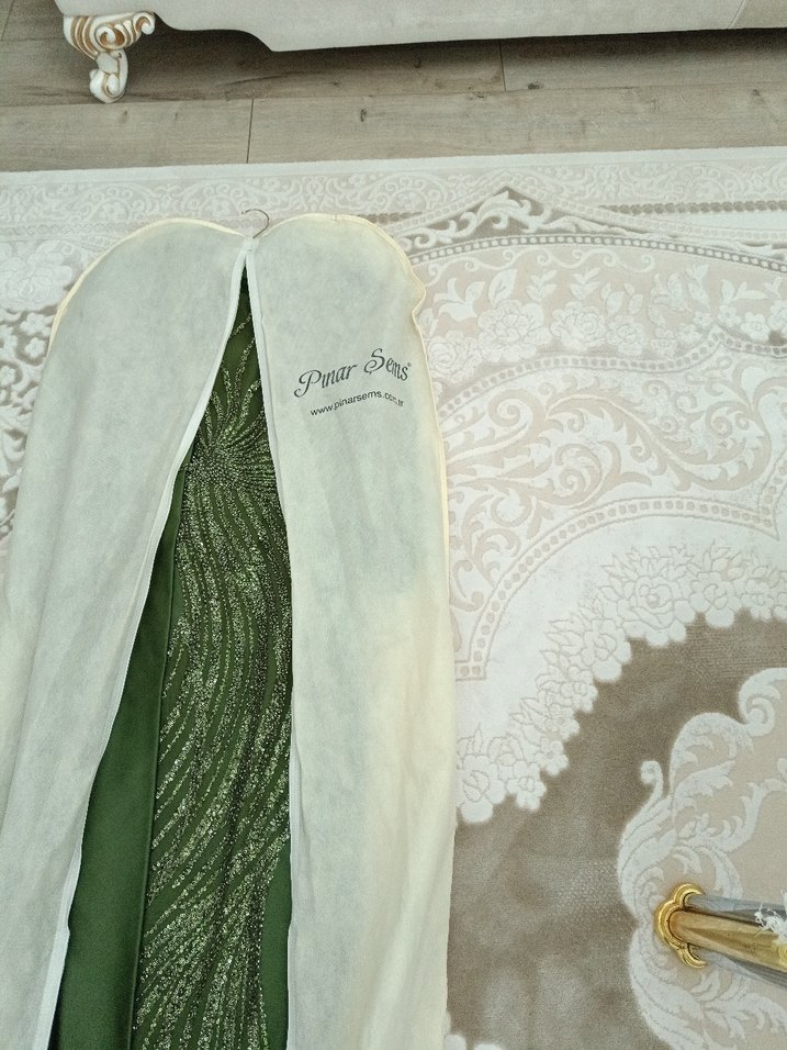 Payet İşlemeli Uzun haki Abiye  kendi renginde iki şal hediyedir - Görsel 3