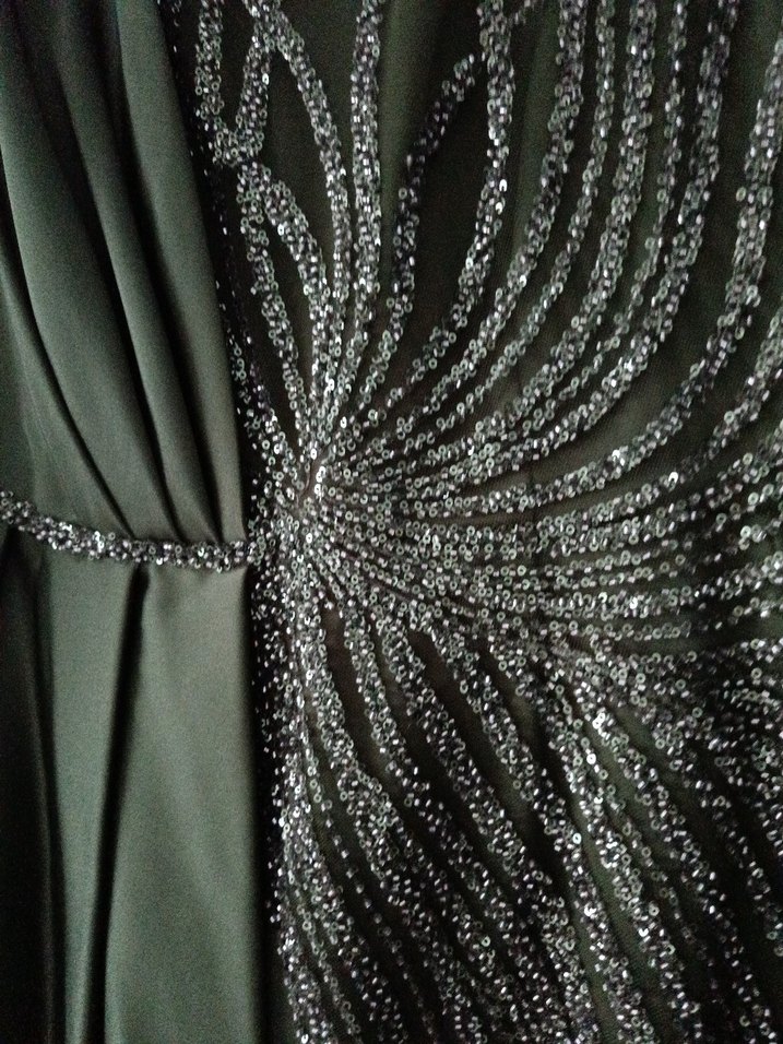 Payet İşlemeli Uzun haki Abiye  kendi renginde iki şal hediyedir - Görsel 2