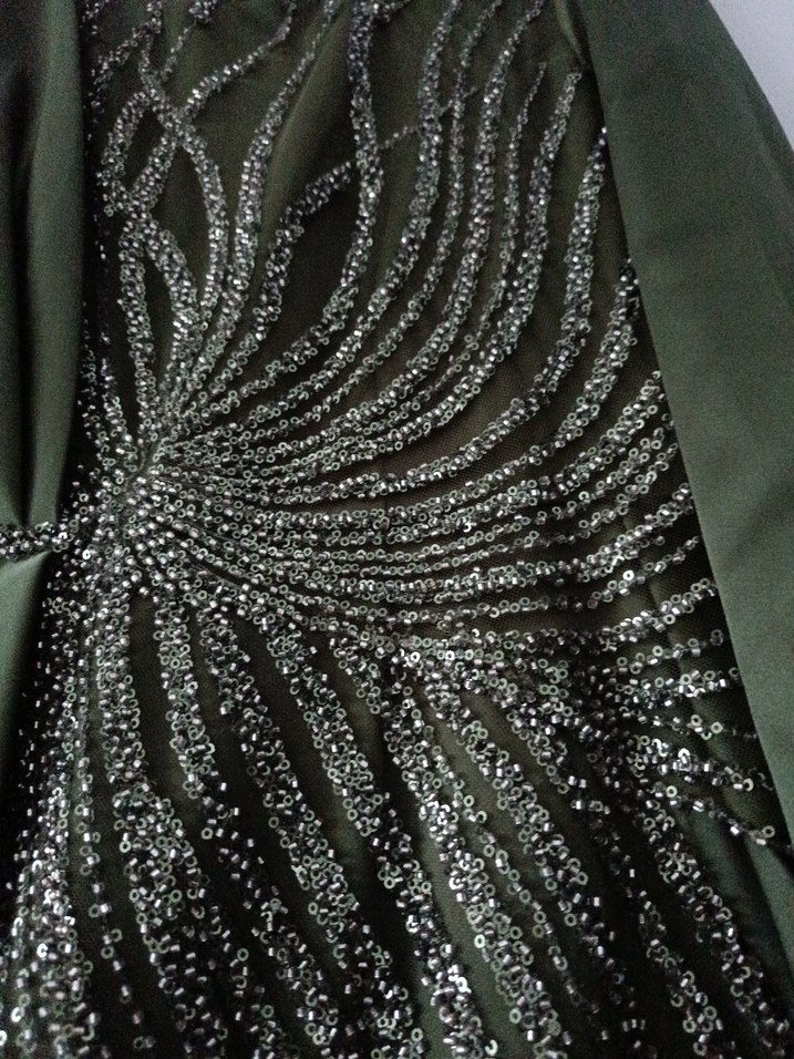 Payet İşlemeli Uzun haki Abiye  kendi renginde iki şal hediyedir - Görsel 4