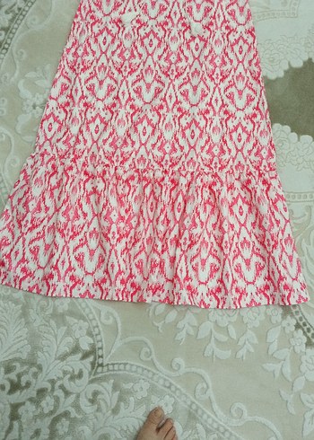 Pembe Bağlama Desenli Uzun Bohem Elbise - Görsel 5