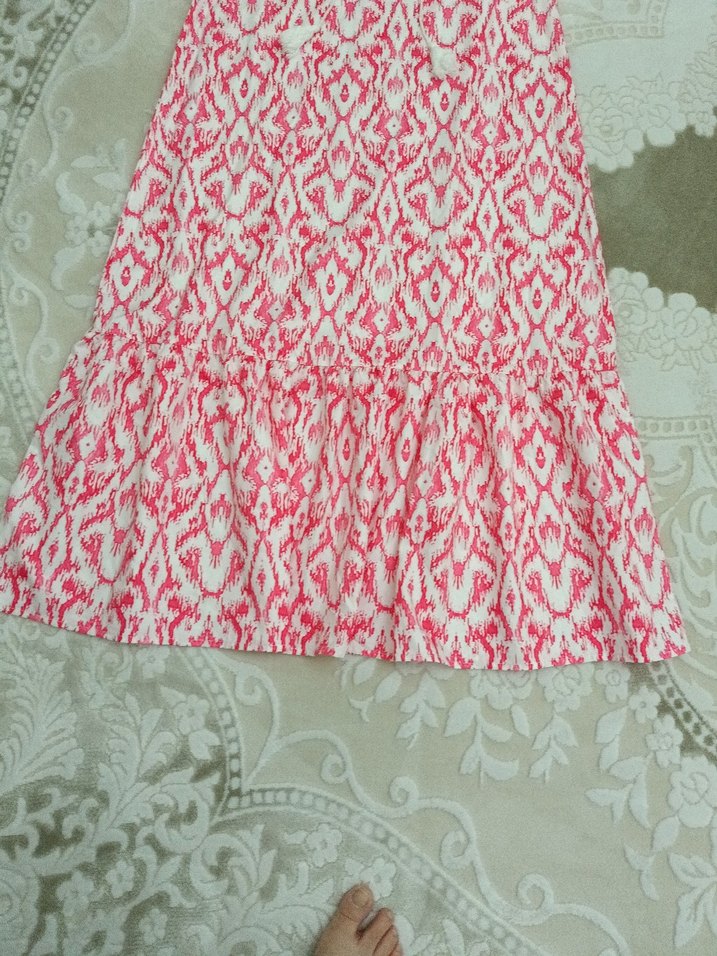 Pembe Bağlama Desenli Uzun Bohem Elbise - Görsel 5