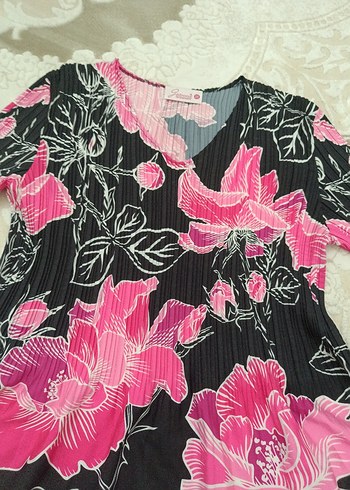 Pembe Çiçekli Piliseli Tunik - Görsel 6