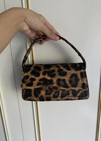 Kahverengi Leopar Desenli Deri Kadın Çanta