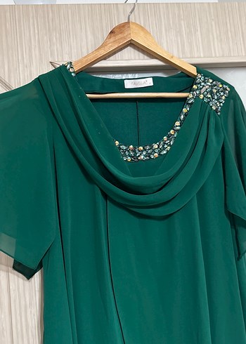 Drapeli Yeşil Kadın Abiye Elbise - Görsel 2