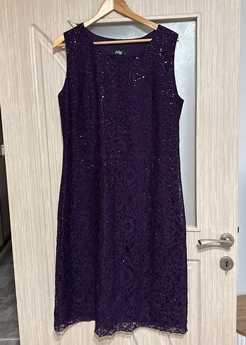 Mor Uzun Kollu Salaş Abiye Elbise - Görsel 3