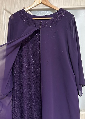 Mor Uzun Kollu Salaş Abiye Elbise - Görsel 2
