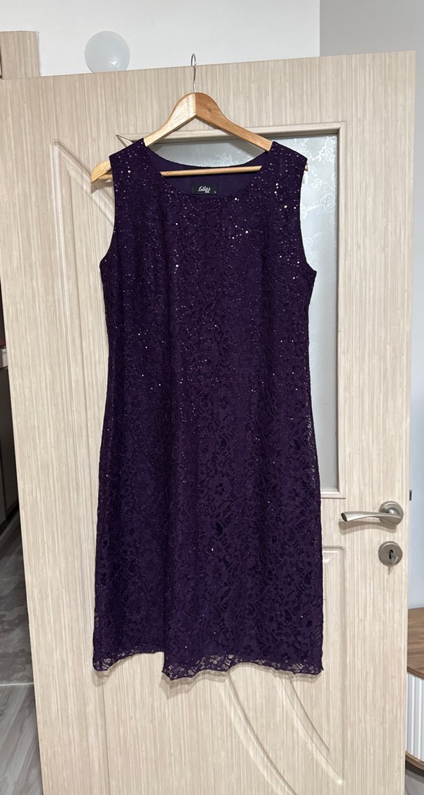 Mor Uzun Kollu Salaş Abiye Elbise - Görsel 3